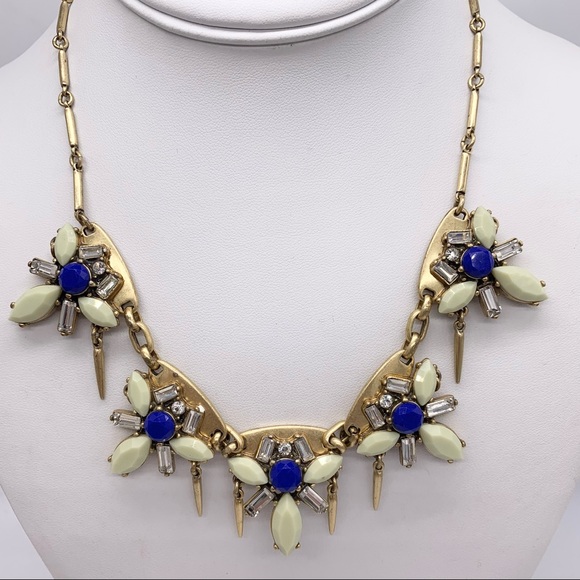 J. Crew Blue & Light Yellow Jeweled Dangle Necklace